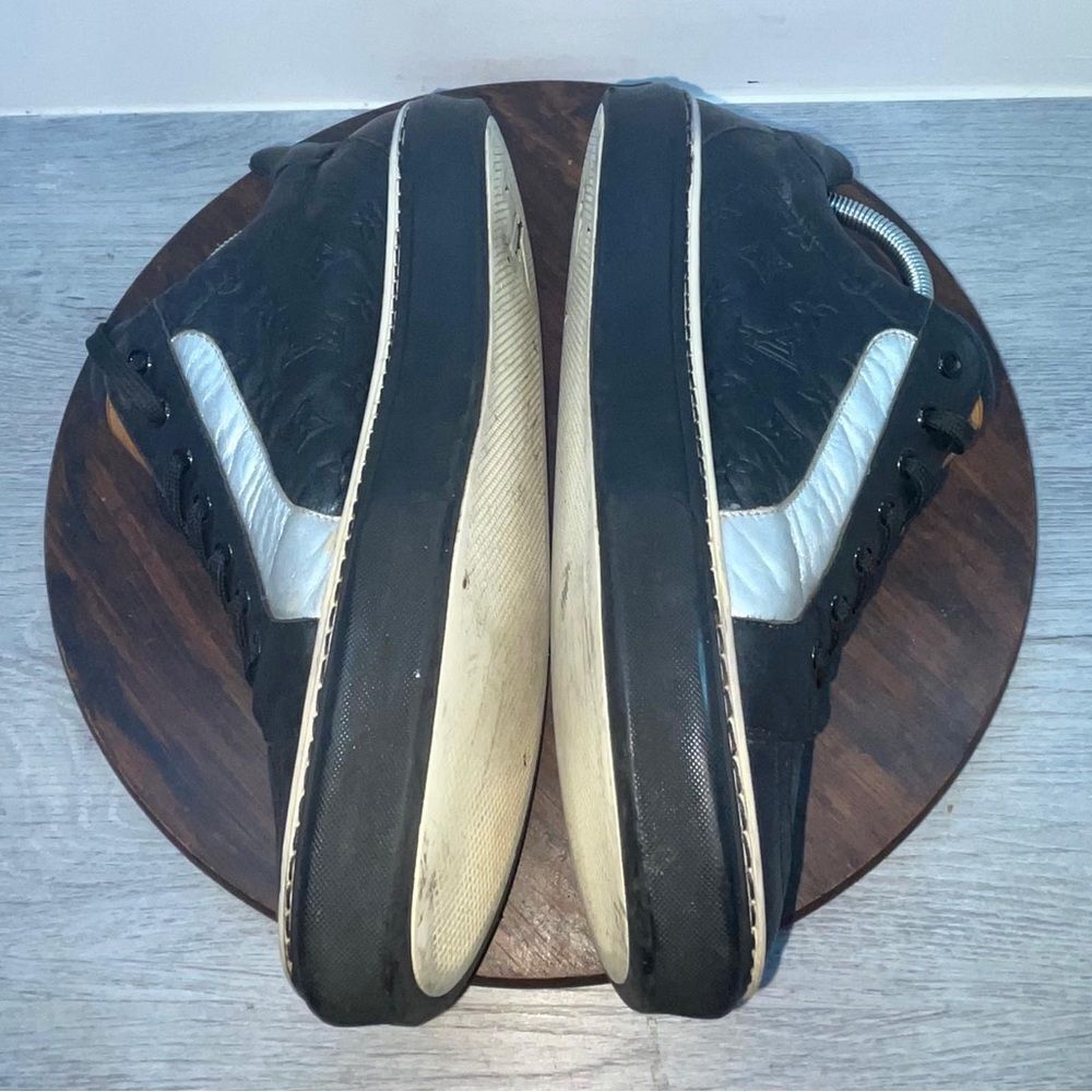 Louis Vuitton Men’s 8.5 Low Top Monogram Logo Leather Black Sneakers Shoes - Picture 8 of 10